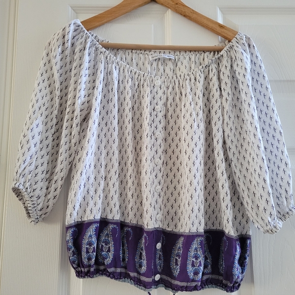 Faithfull the Brand Tops - Faithful the Brand white Purple Floral Top Boho Off the Shoulder size Medium